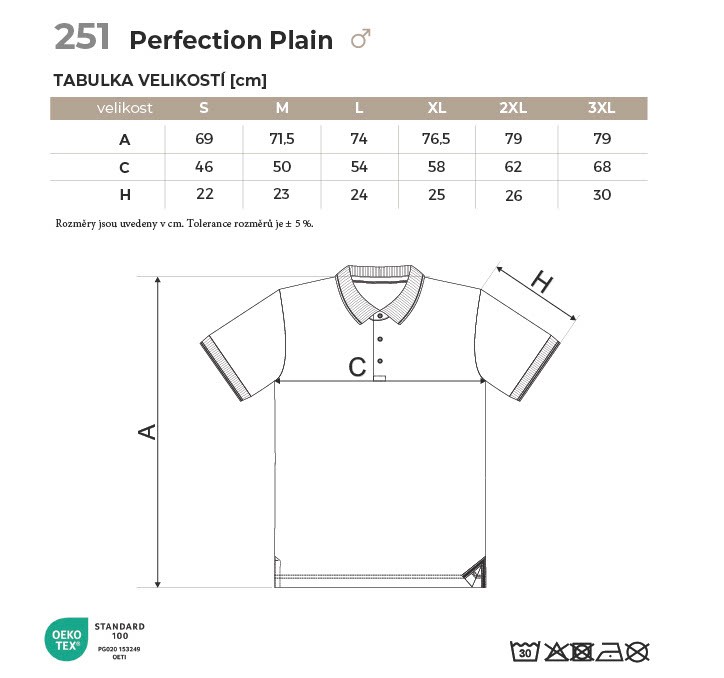 251 Perfection plain polokošile pánská Tabulka velikostí